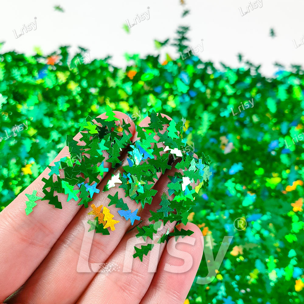 Christmas Tree Shaped Holographic Green Glitter LB0600