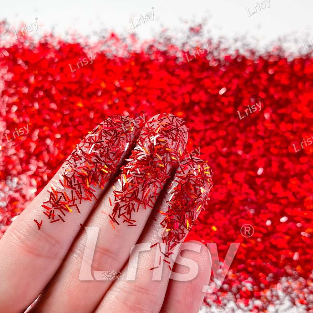 0.3x3.0mm Strip Shaped Holographic Red Glitter LB0300