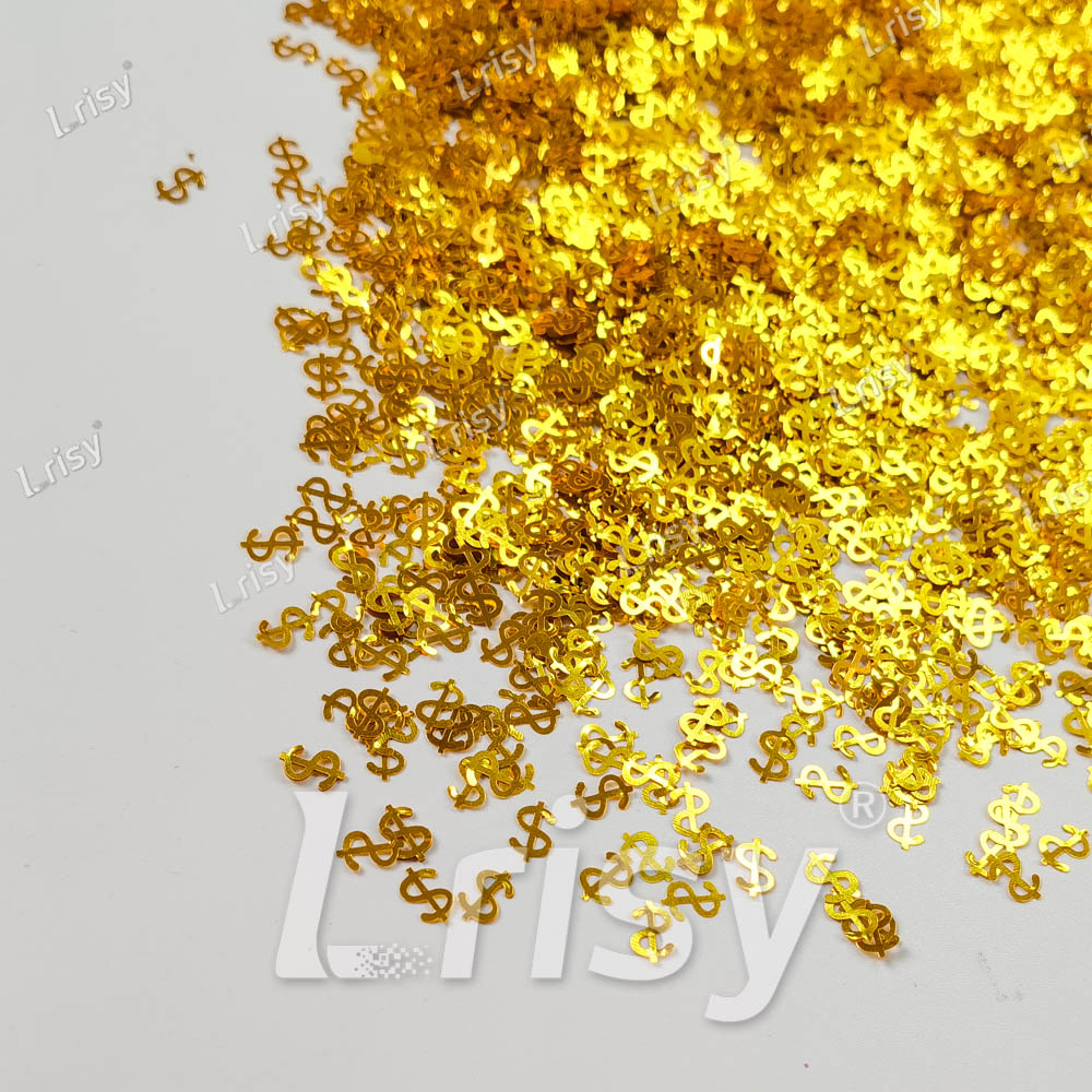 7mm Dollar Sign Shaped Golden Solid Color High Brightness Glitter B0221