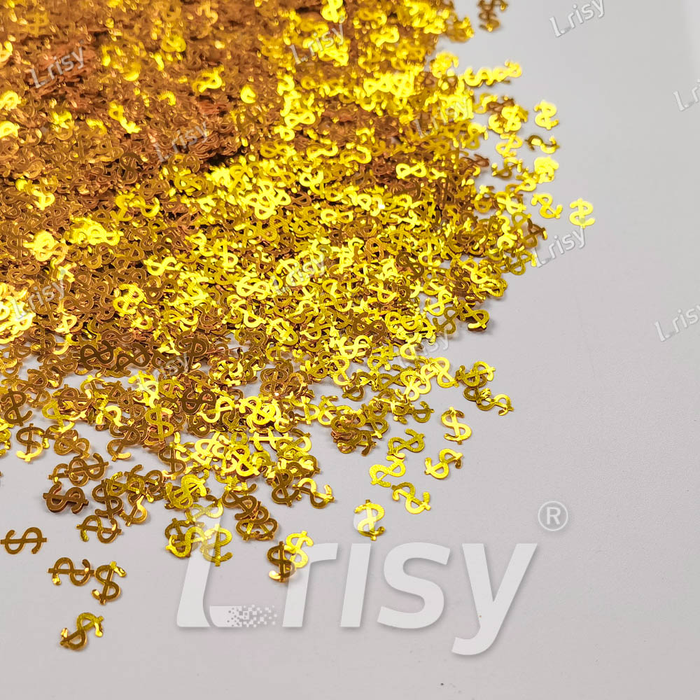 7mm Dollar Sign Shaped Golden Solid Color High Brightness Glitter B0221