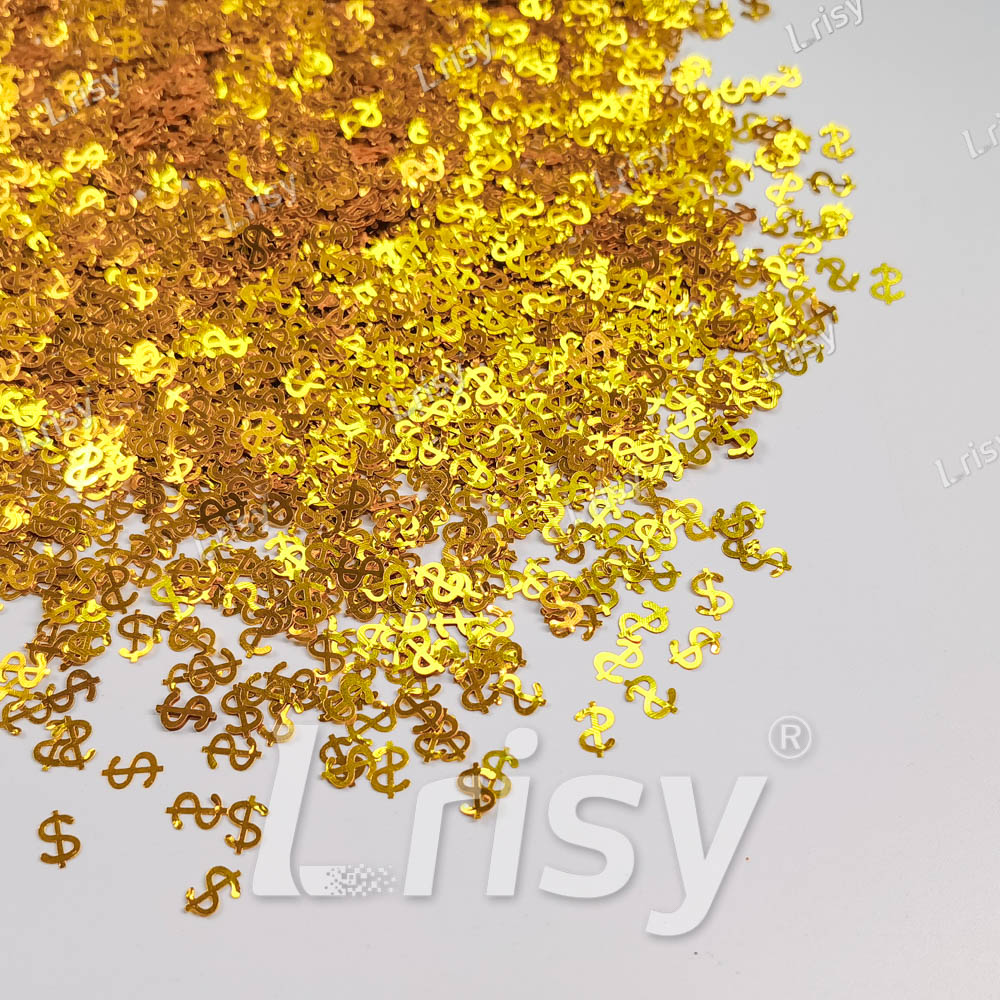 7mm Dollar Sign Shaped Golden Solid Color High Brightness Glitter B0221