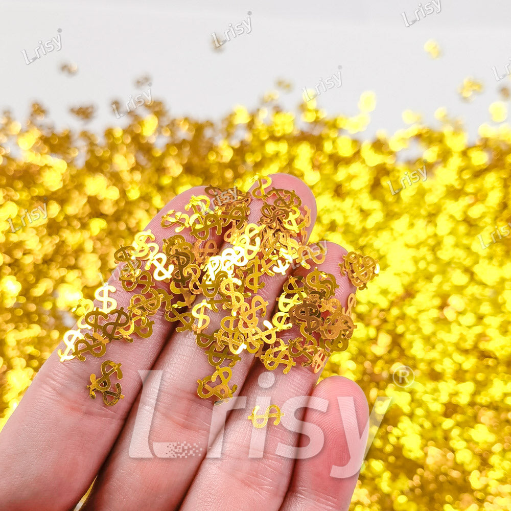 7mm Dollar Sign Shaped Golden Solid Color High Brightness Glitter B0221