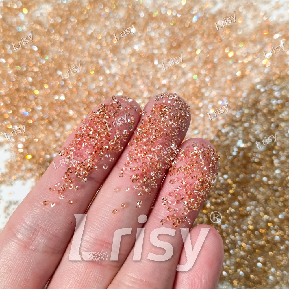 0.8-1mm Champagne Gold Pointed Back Rhinestones PRS044