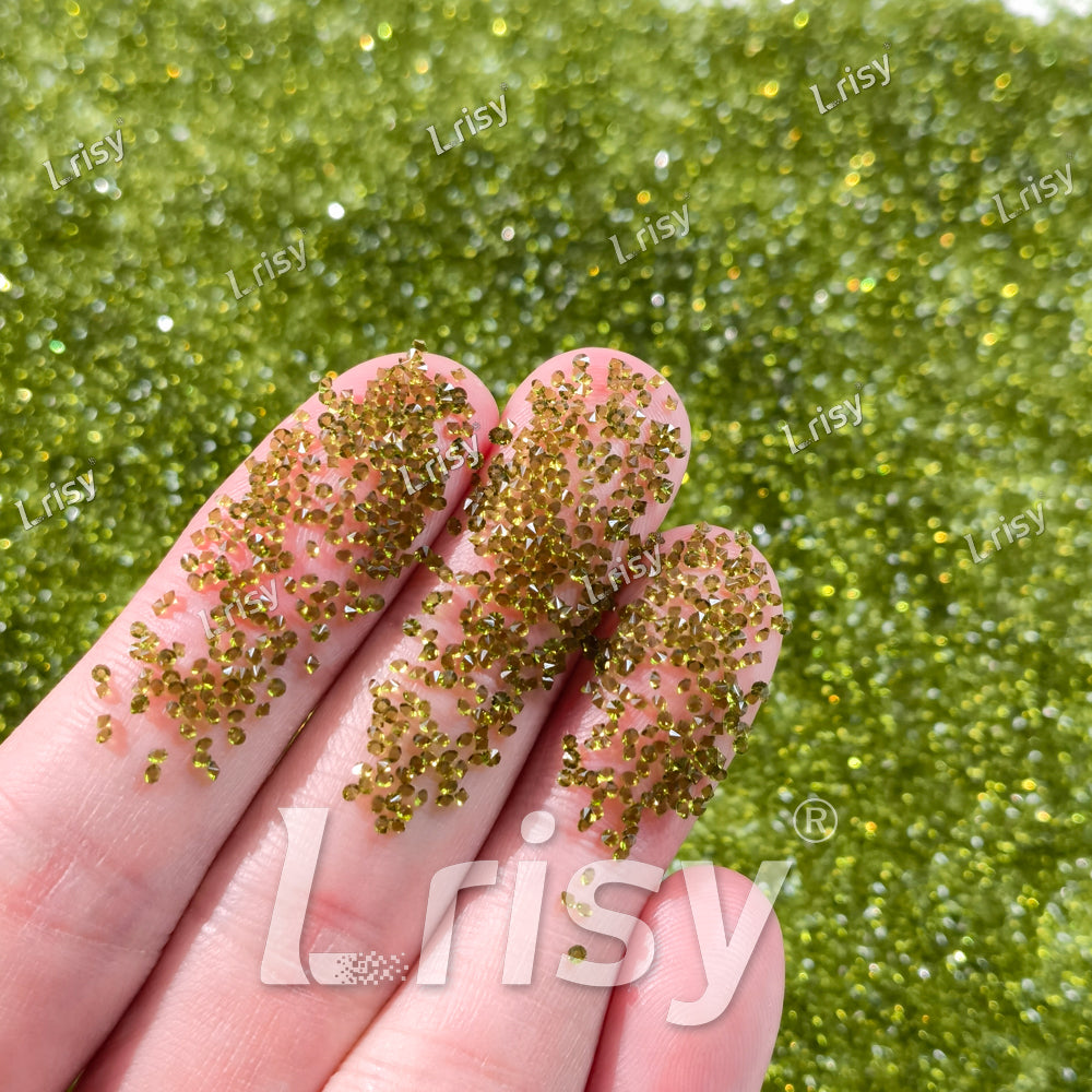 0.8-1mm Olive Green (Olivine) Pointed Back Rhinestones PRS008