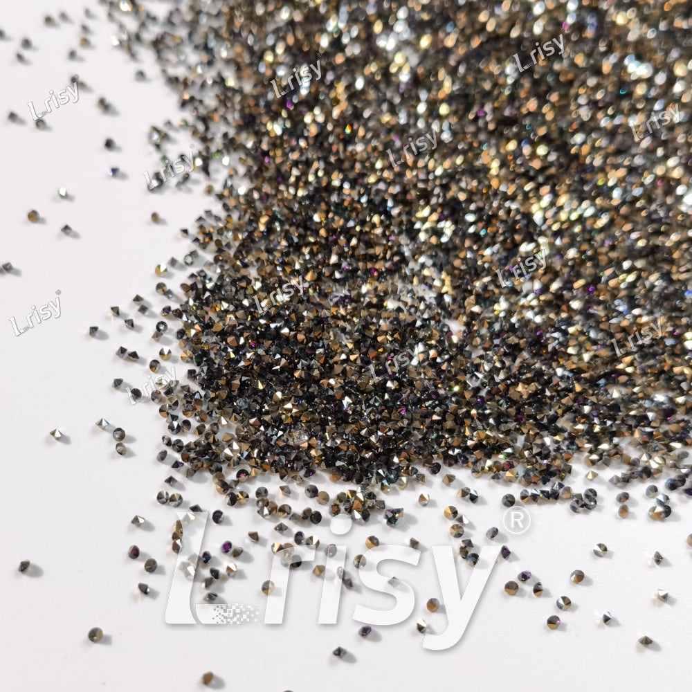 0.8-1mm Holographic Gold Pointed Back Rhinestones PRS200