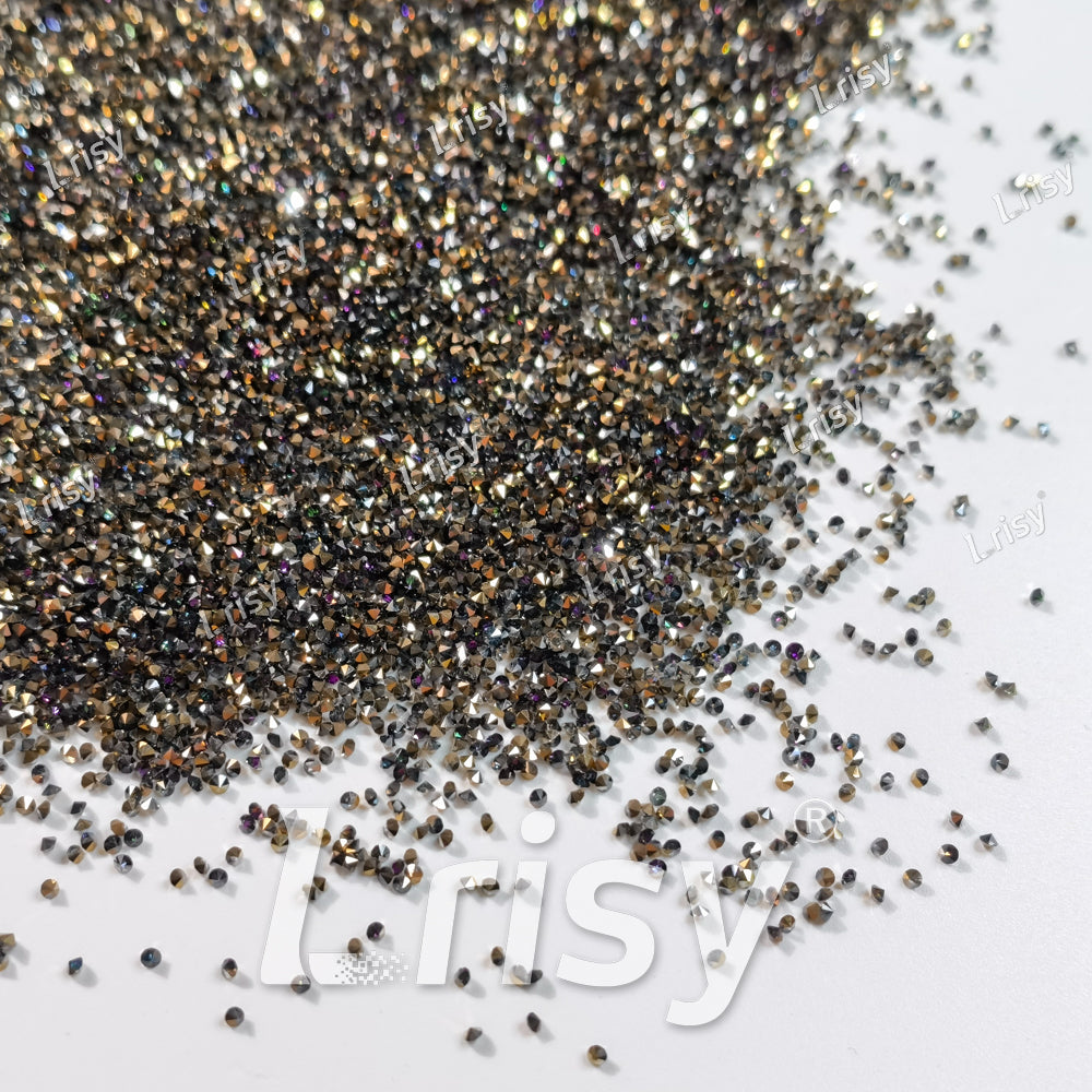0.8-1mm Holographic Gold Pointed Back Rhinestones PRS200