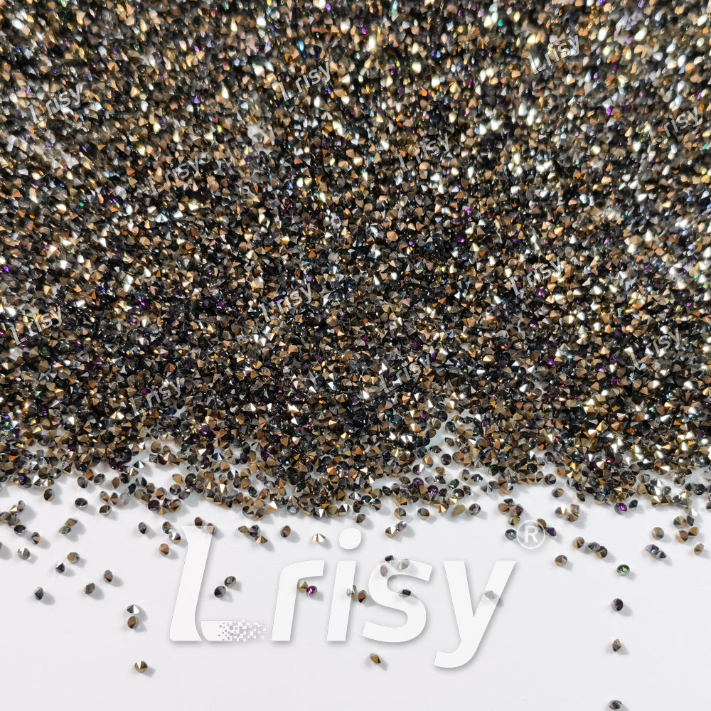 0.8-1mm Holographic Gold Pointed Back Rhinestones PRS200