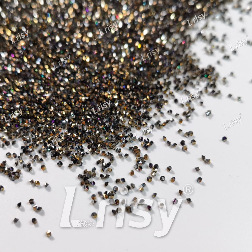 0.8-1mm Holographic Gold Pointed Back Rhinestones PRS200