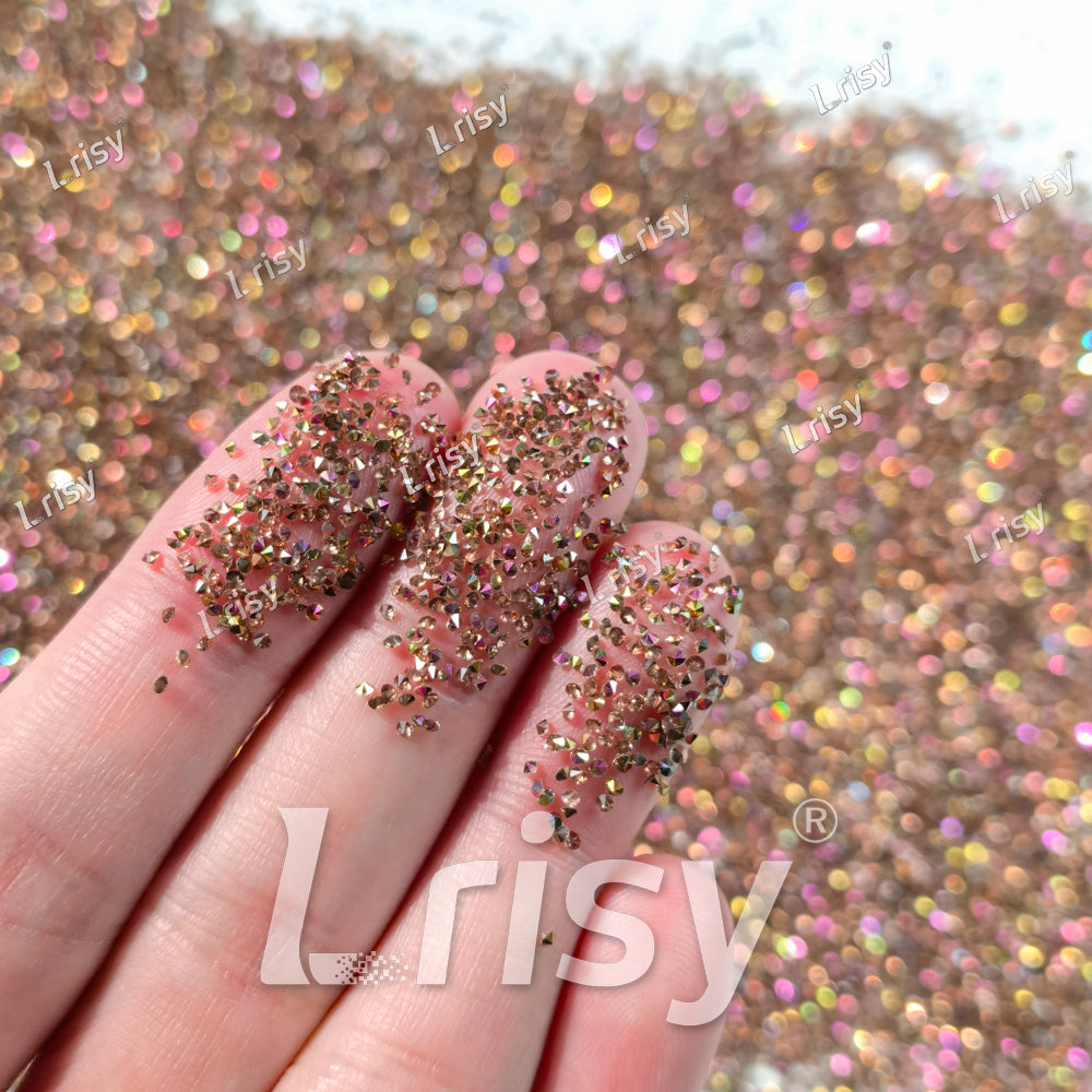 0.8-1mm Rainbow Gold Pointed Back Rhinestones PRS040
