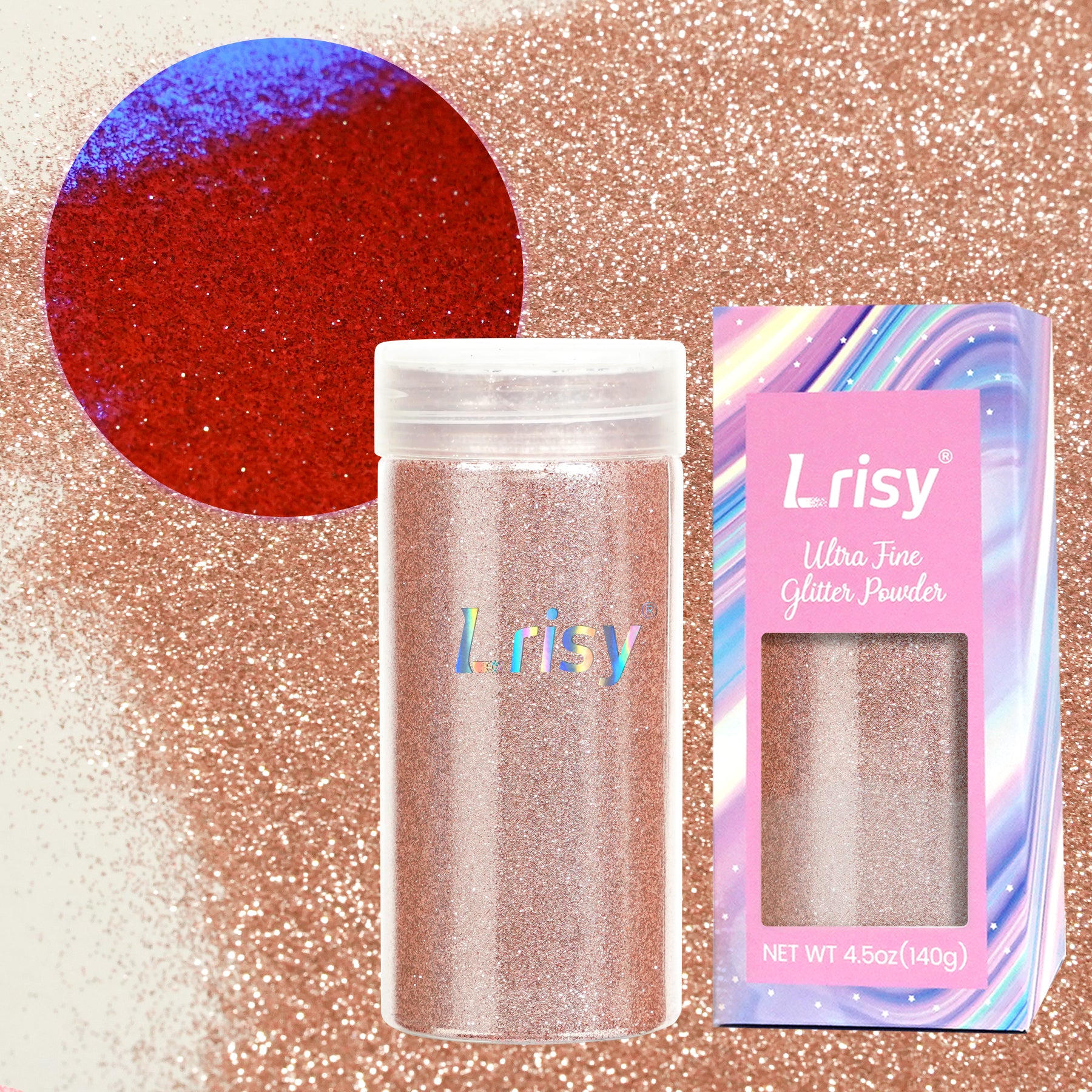 Lrisy 0.2mm Extra Fine Neon Light Punk Metallic Glitter Powder Rose Gold LR-B0430
