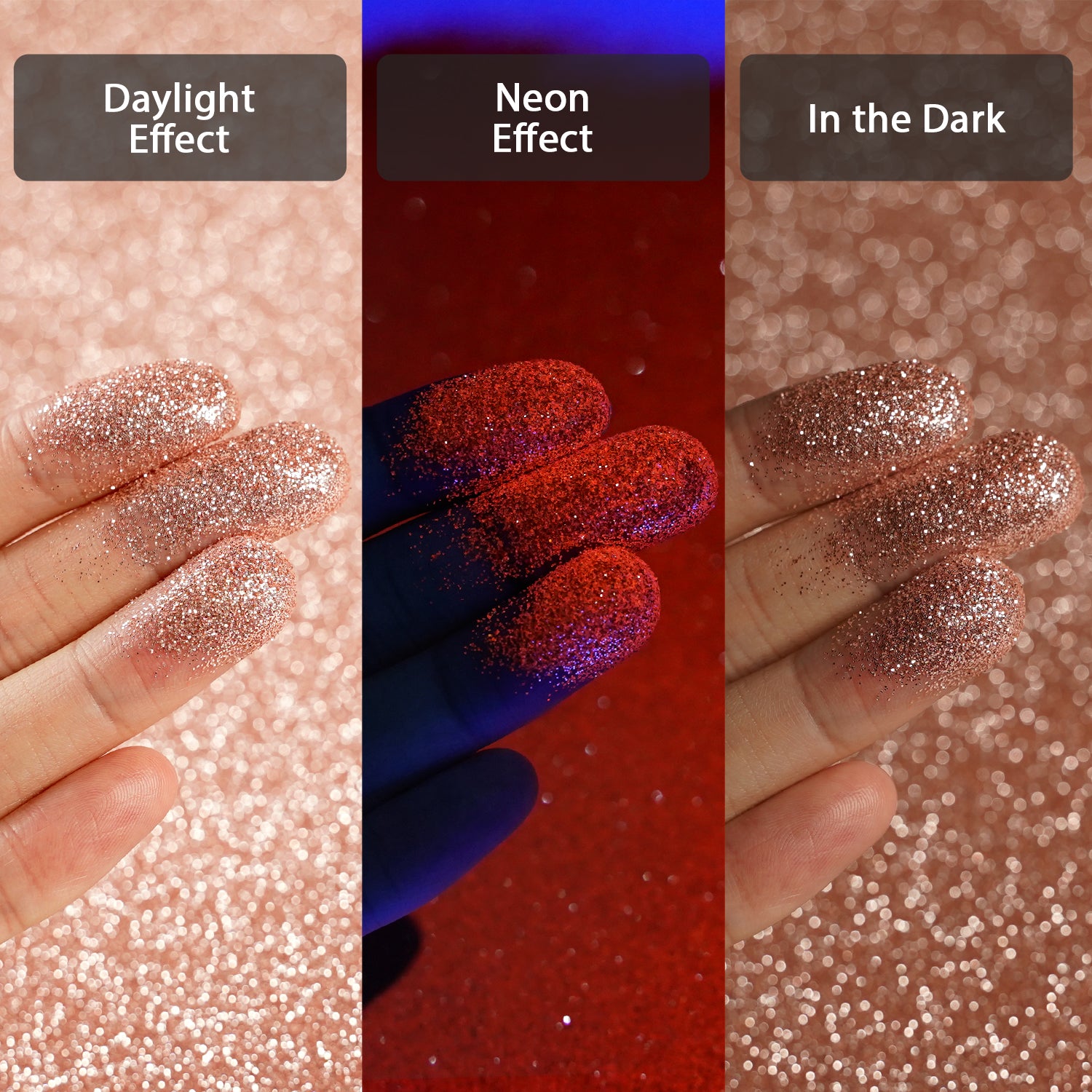Lrisy 0.2mm Extra Fine Neon Light Punk Metallic Glitter Powder Rose Gold LR-B0430