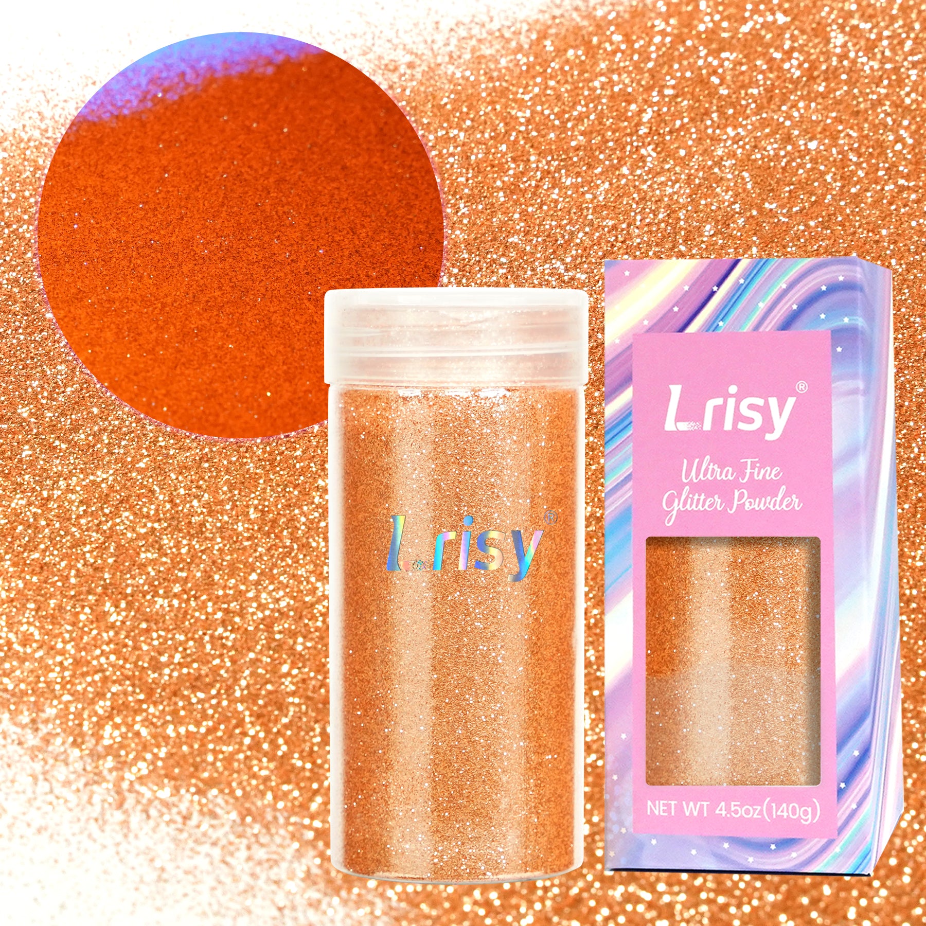Lrisy 0.2mm Extra Fine Neon Light Punk Metallic Glitter Powder Cream Orange LR-2010