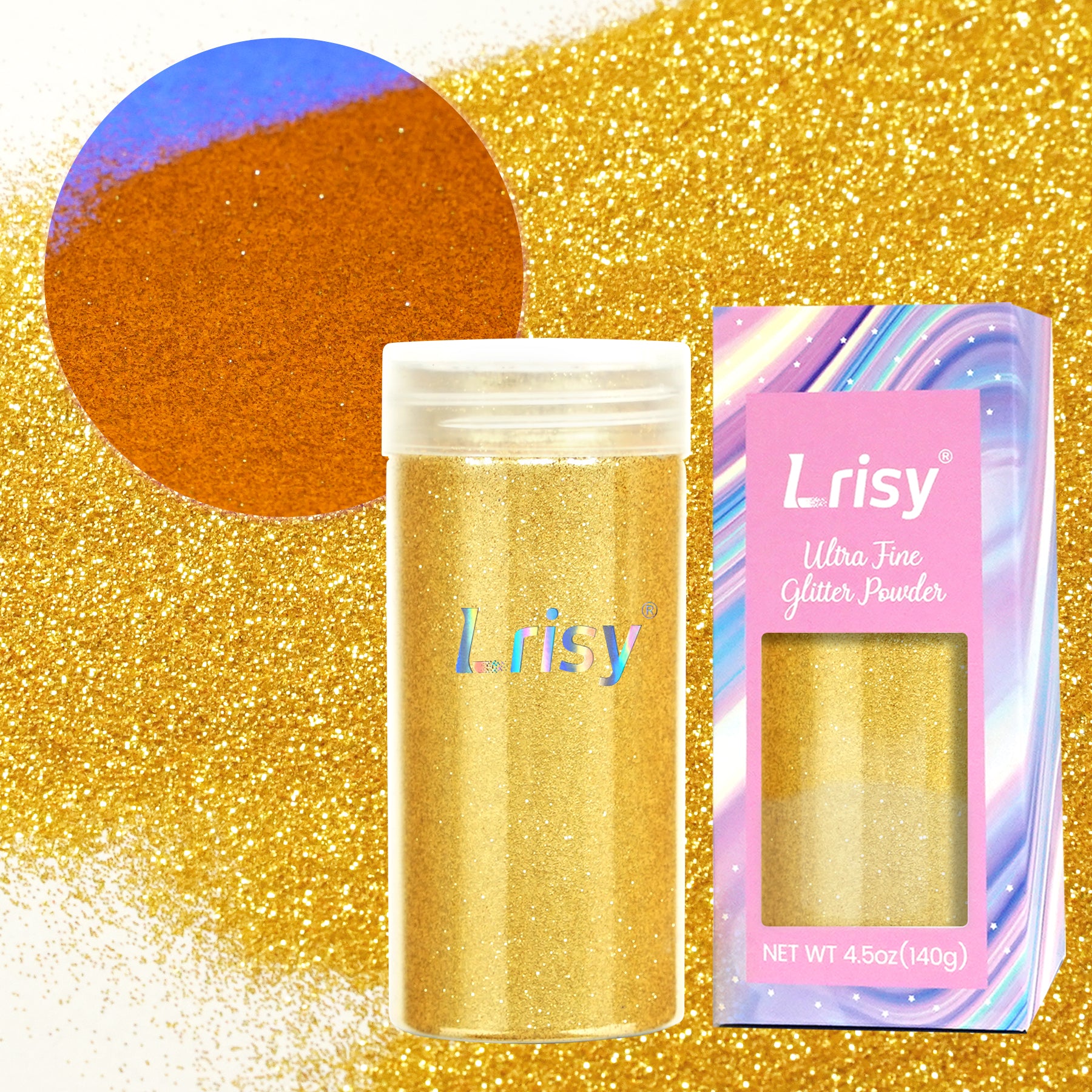 Lrisy 0.2mm Extra Fine Neon Light Punk Metallic Glitter Powder Gold LR-209