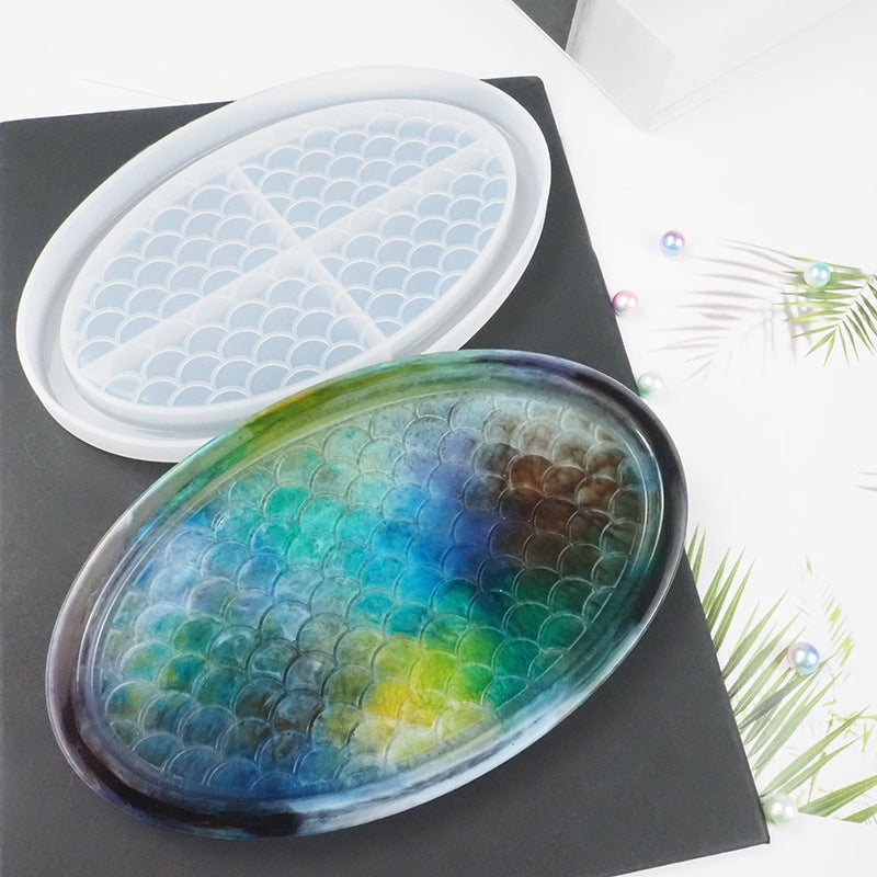 Fish Scale Oval Coaster Tray Resin Silicone Mold