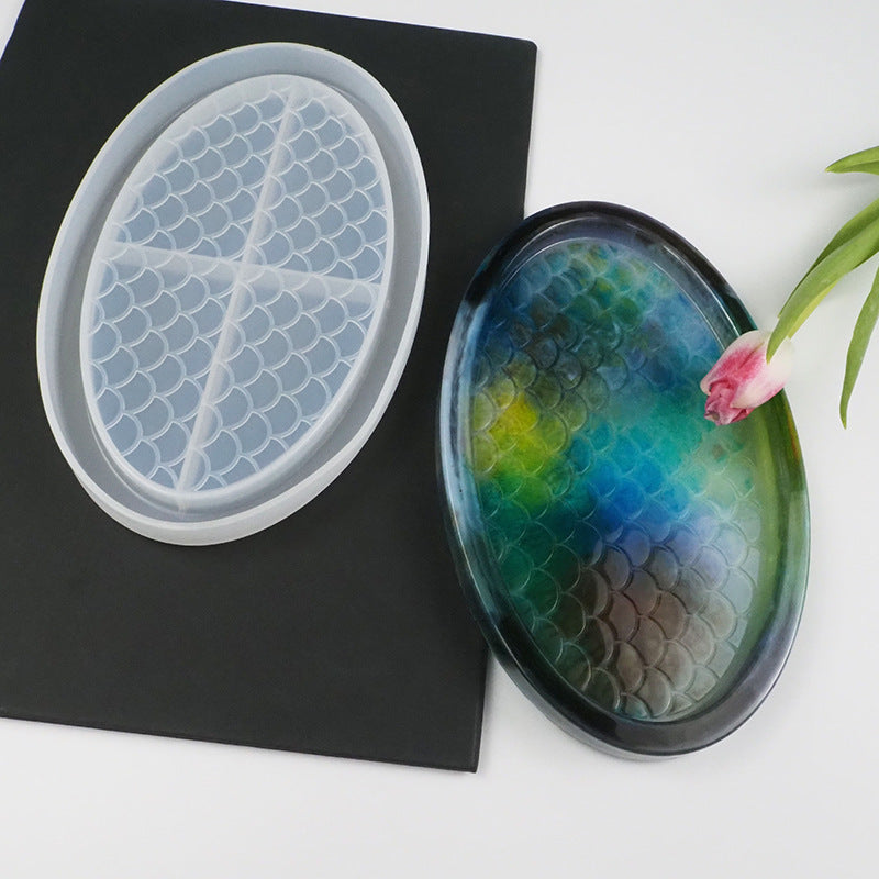 Fish Scale Oval Coaster Tray Resin Silicone Mold