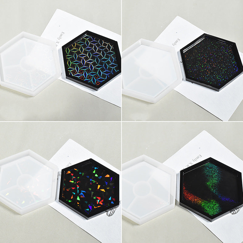 Pack of 4 Holographic Hexagonal Coaster Silicone Resin Mold