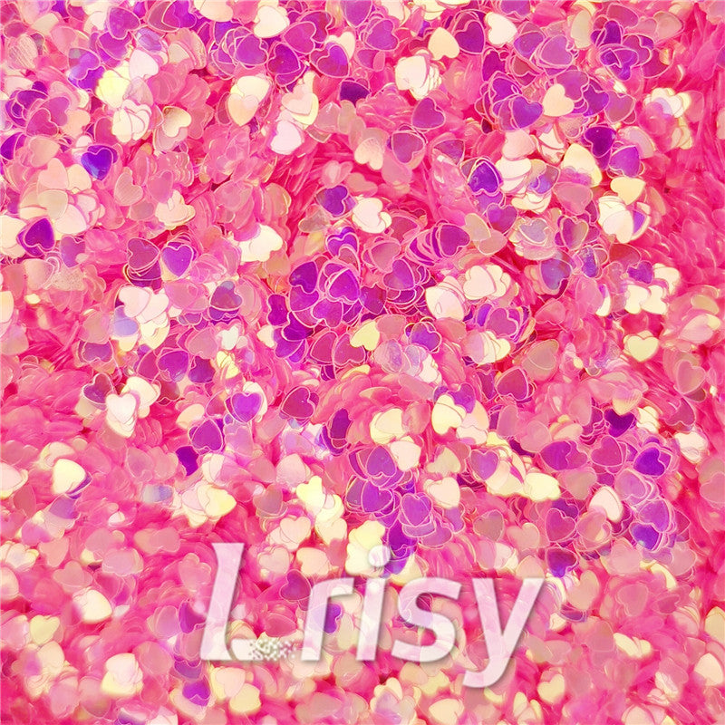 3mm Heart Shaped Iridescent Fluorescent Red Glitter FE-FC339