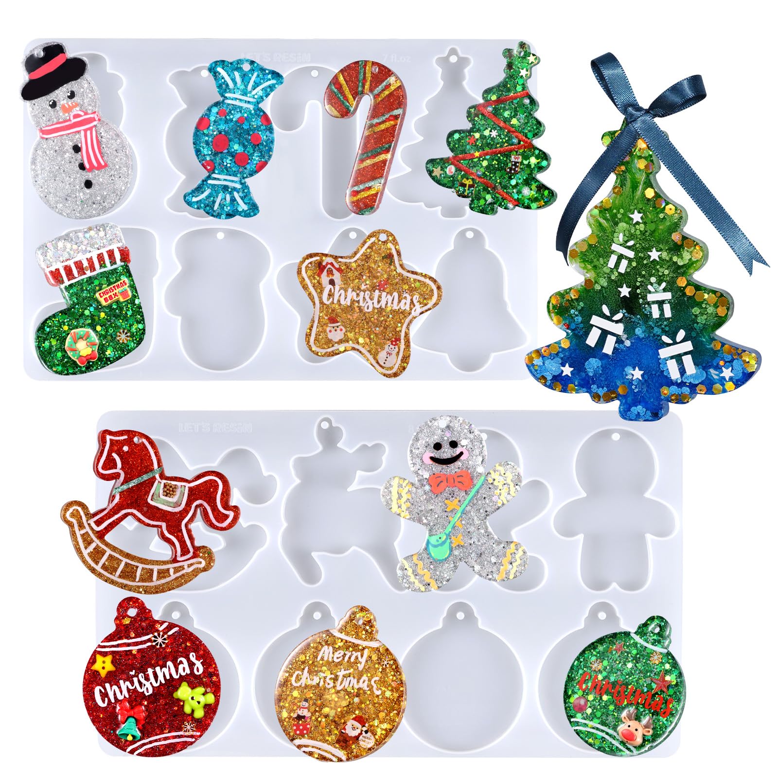 Christmas Resin Molds Silicone - 16-Cavity 3 Inch Large Ornament Molds for Resin Art, Keychains & Tree Decorations