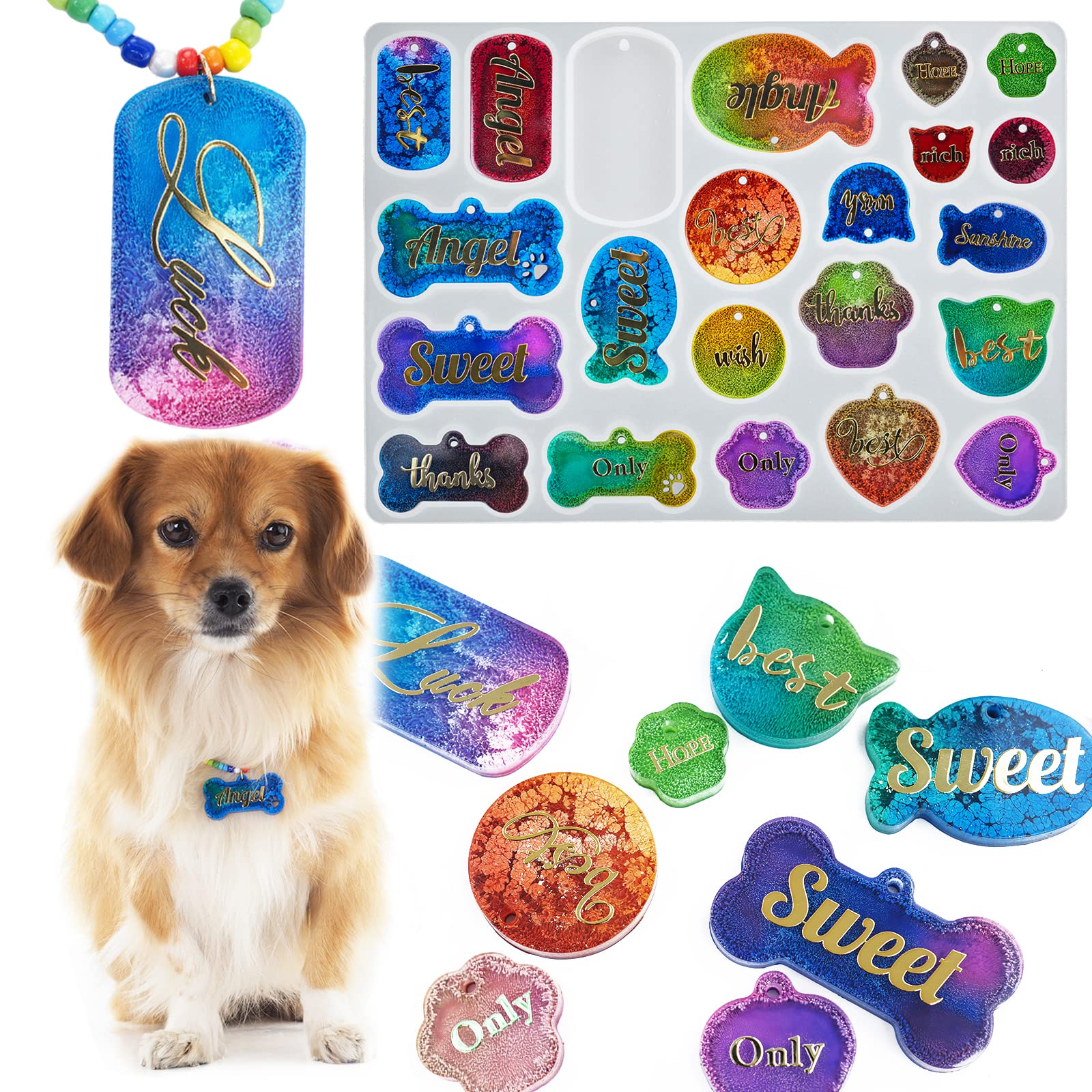 Pet Tag Silicone Mold Set - Cute DIY Keychain Molds for Resin, Epoxy, Polymer Clay | Dog Bone, Cat, Heart & Paw Shapes