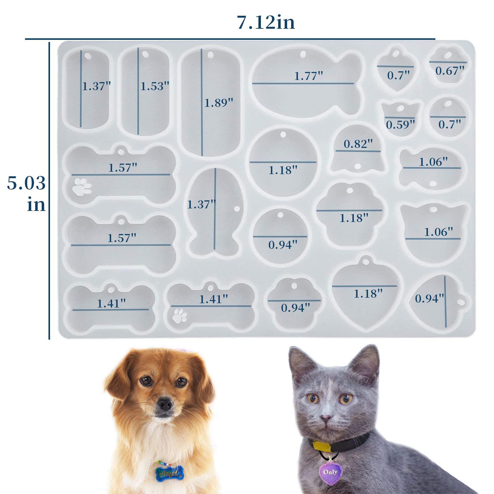 Pet Tag Silicone Mold Set - Cute DIY Keychain Molds for Resin, Epoxy, Polymer Clay | Dog Bone, Cat, Heart & Paw Shapes