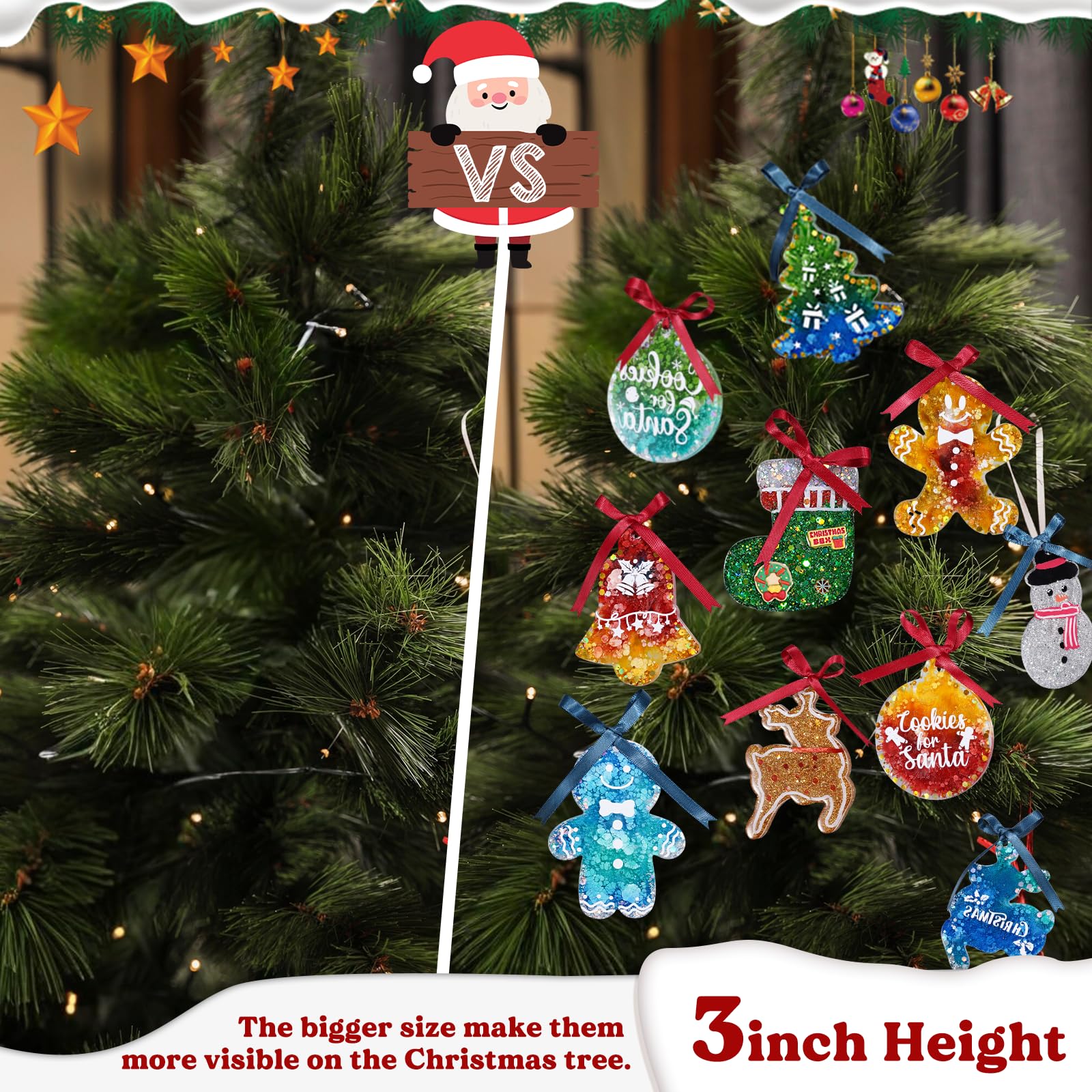 Christmas Resin Molds Silicone - 16-Cavity 3 Inch Large Ornament Molds for Resin Art, Keychains & Tree Decorations