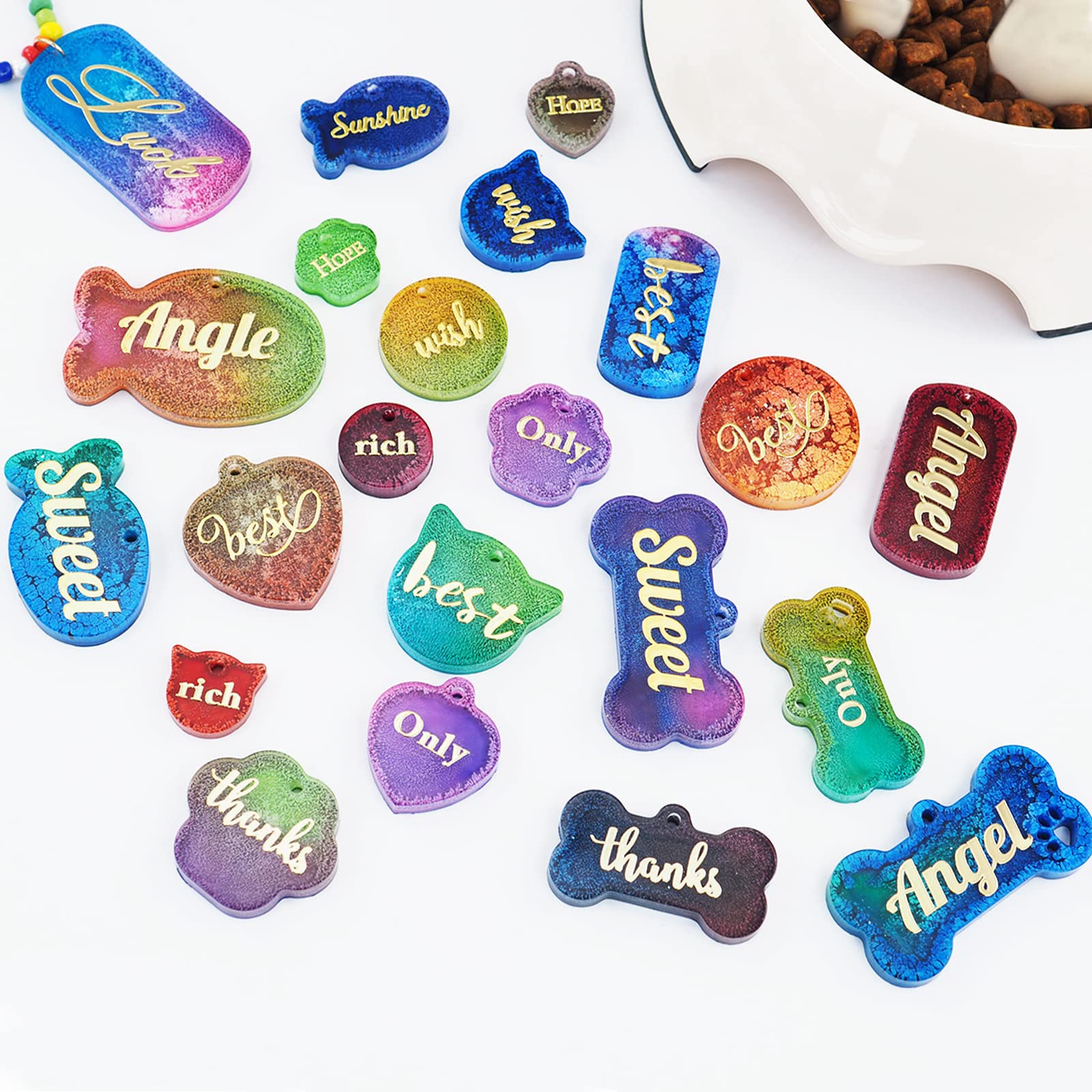 Pet Tag Silicone Mold Set - Cute DIY Keychain Molds for Resin, Epoxy, Polymer Clay | Dog Bone, Cat, Heart & Paw Shapes