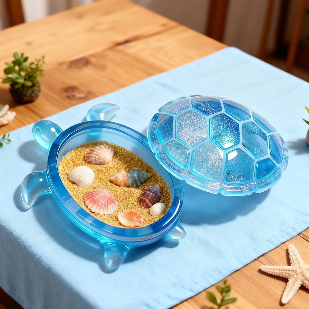 Sea Turtle Box Resin Mold with Lid - Turtle Silicone Mold for DIY Storage Box, Jewelry Holder, Trinket Dish & Resin Art