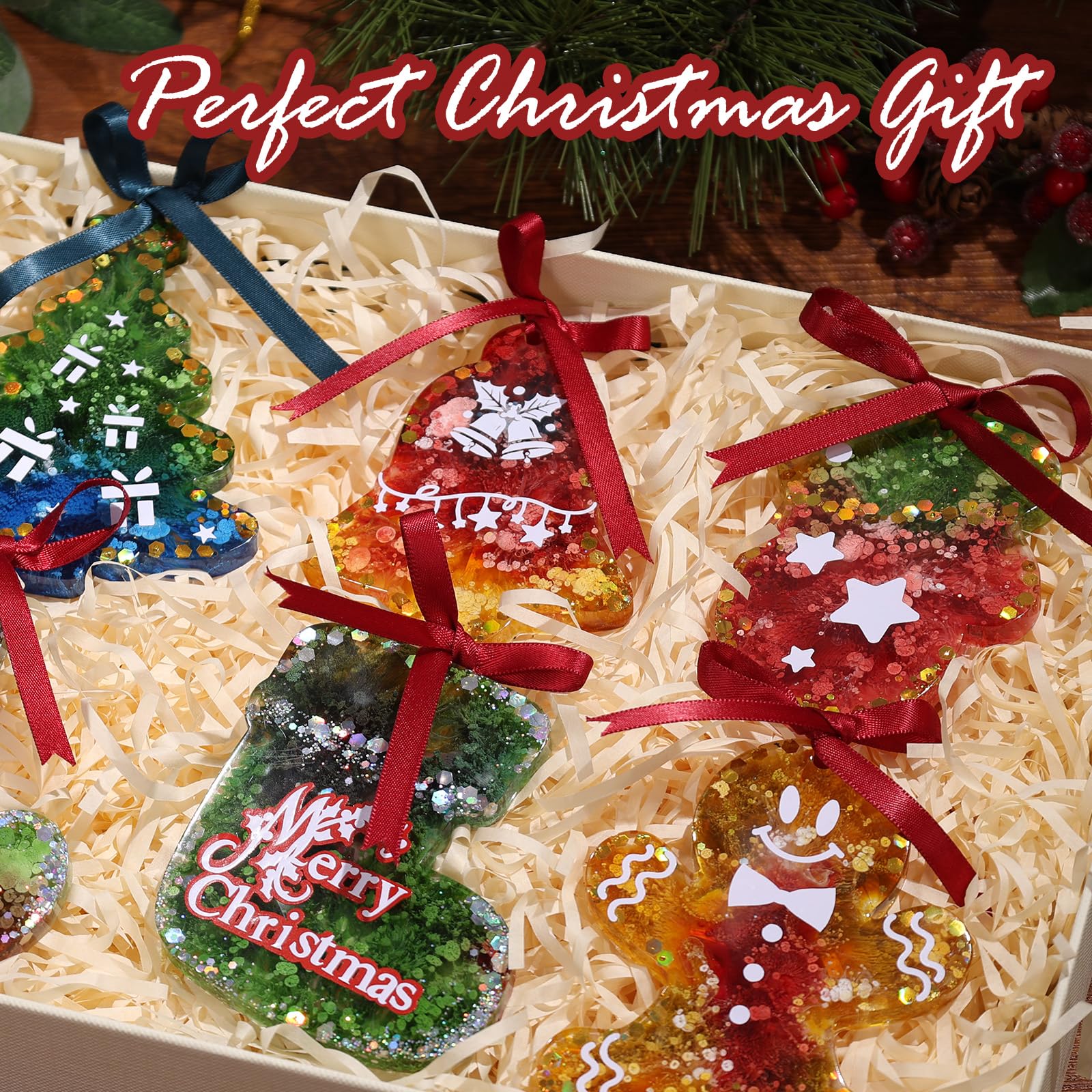 Christmas Resin Molds Silicone - 16-Cavity 3 Inch Large Ornament Molds for Resin Art, Keychains & Tree Decorations