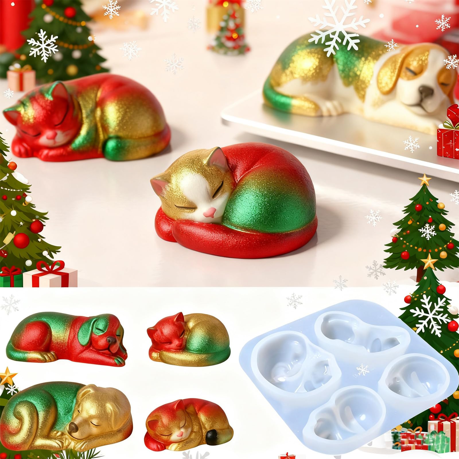 Pet Memorial Silicone Molds - Cat & Dog Statue Molds for Resin, Plaster, Soap | Keepsake Craft Kit for Pet Owners