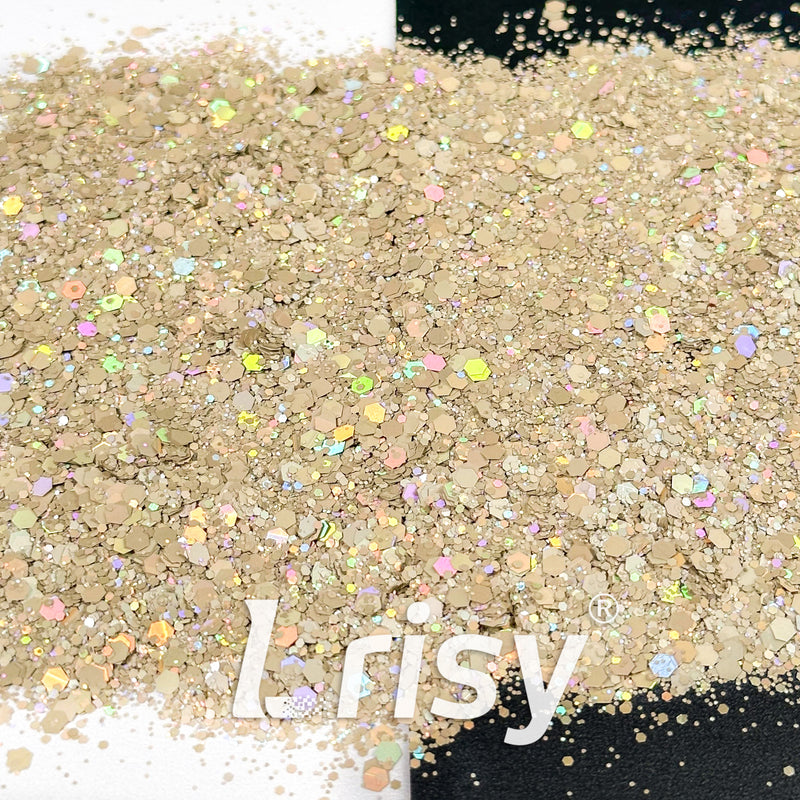 General Mixed Holographic Light Beige Glitter Hexagon Shaped 1627