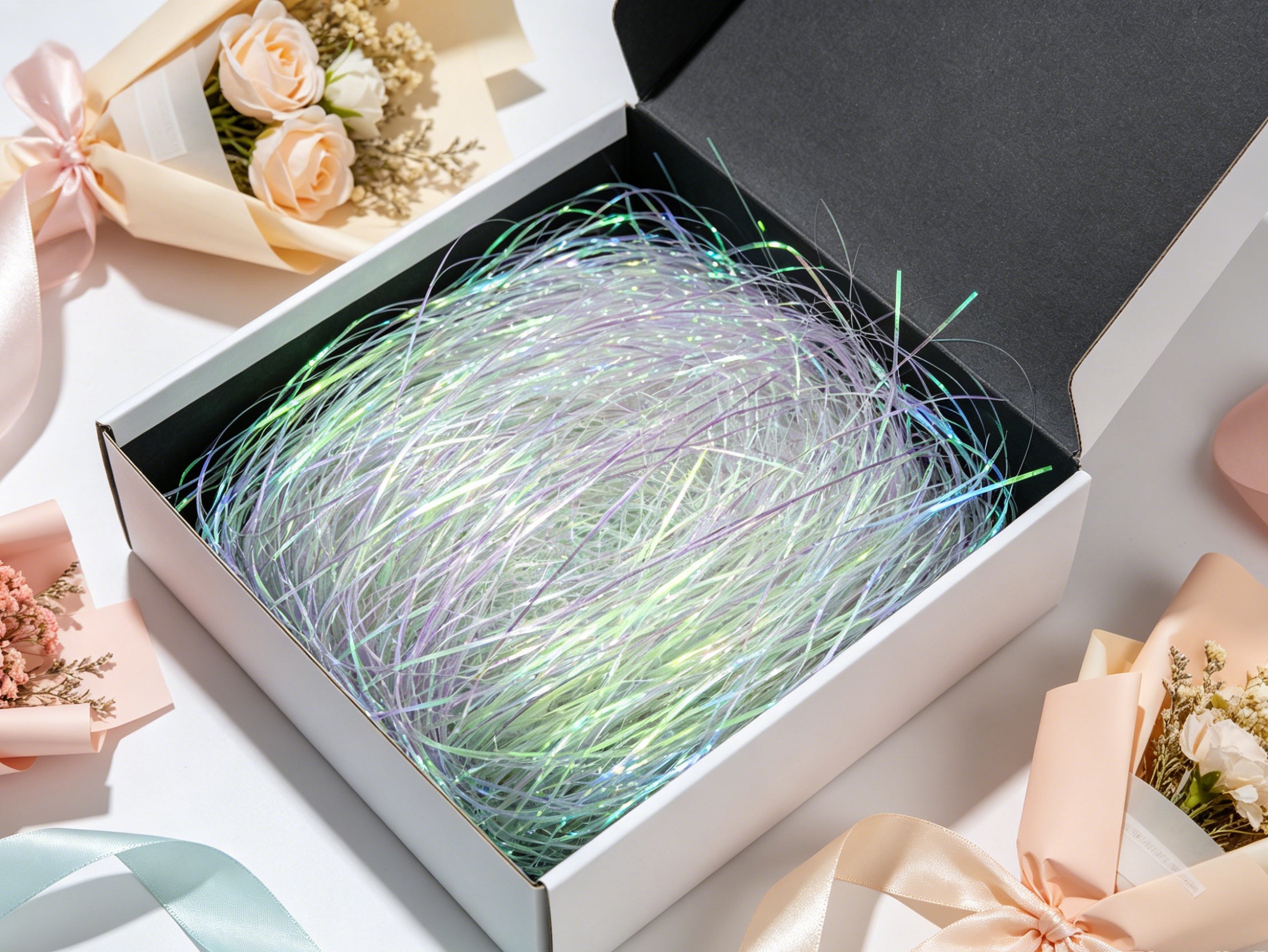 Strip Iridescent Crinkle Shred Filler Dream Blue Raffia Grass Glitter C004