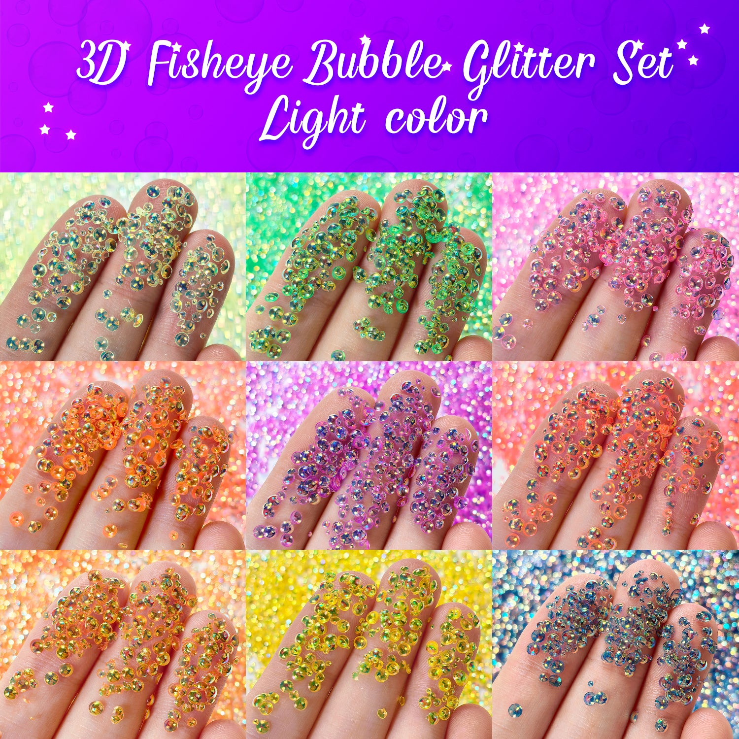 Light Color PG 3D Fisheye Bubble Glitter Set 9 Colors