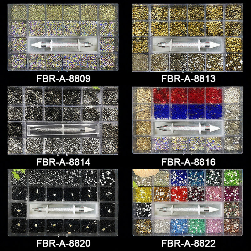 B1 High-Quality Multi-Shape Glass Crystal Flatback Decorations | 14 Styles + 6 Sizes | Includes Picker