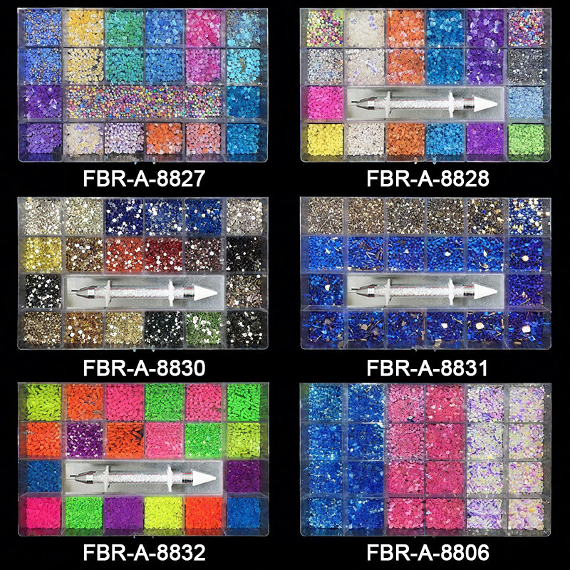 B1 High-Quality Multi-Shape Glass Crystal Flatback Decorations | 14 Styles + 6 Sizes | Includes Picker