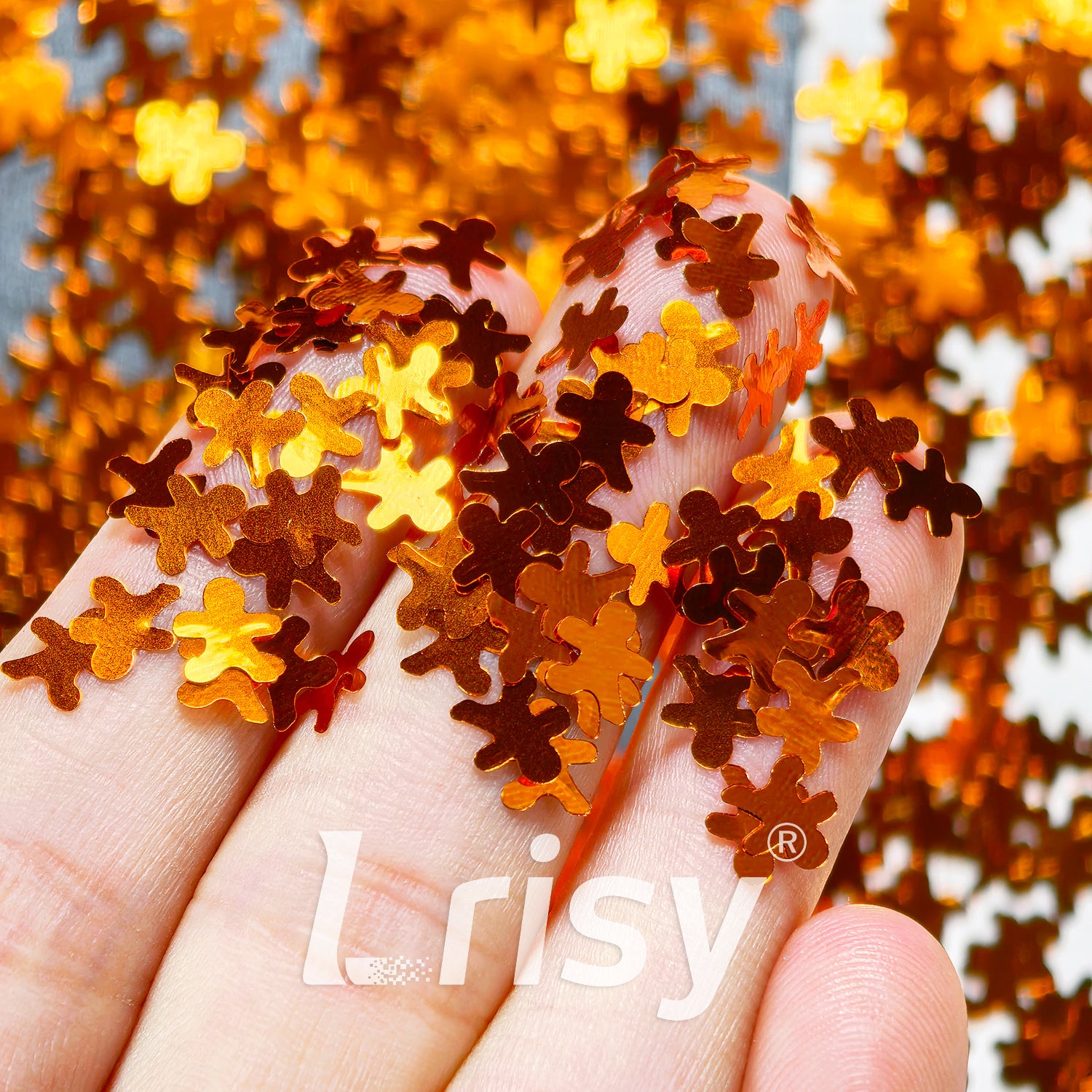 6mm Yellow Bronze Gingerbread Man Shaped Glitter B0402