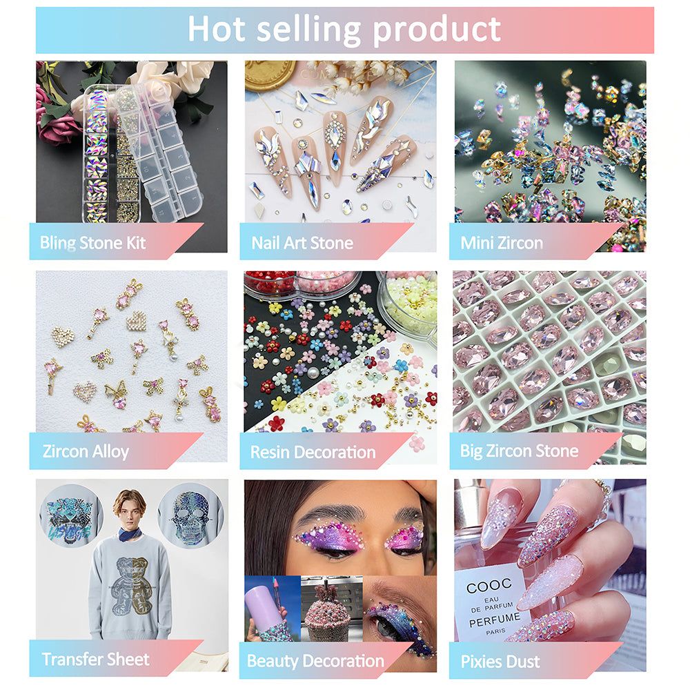 12-Grid Best Seller Glass Nail Rhinestone Kit | Multi-Shape Flatback Glass Diamonds