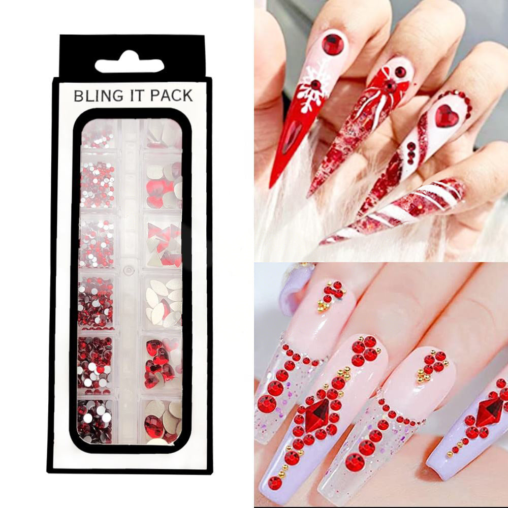 12-Grid Best Seller Glass Nail Rhinestone Kit | Multi-Shape Flatback Glass Diamonds