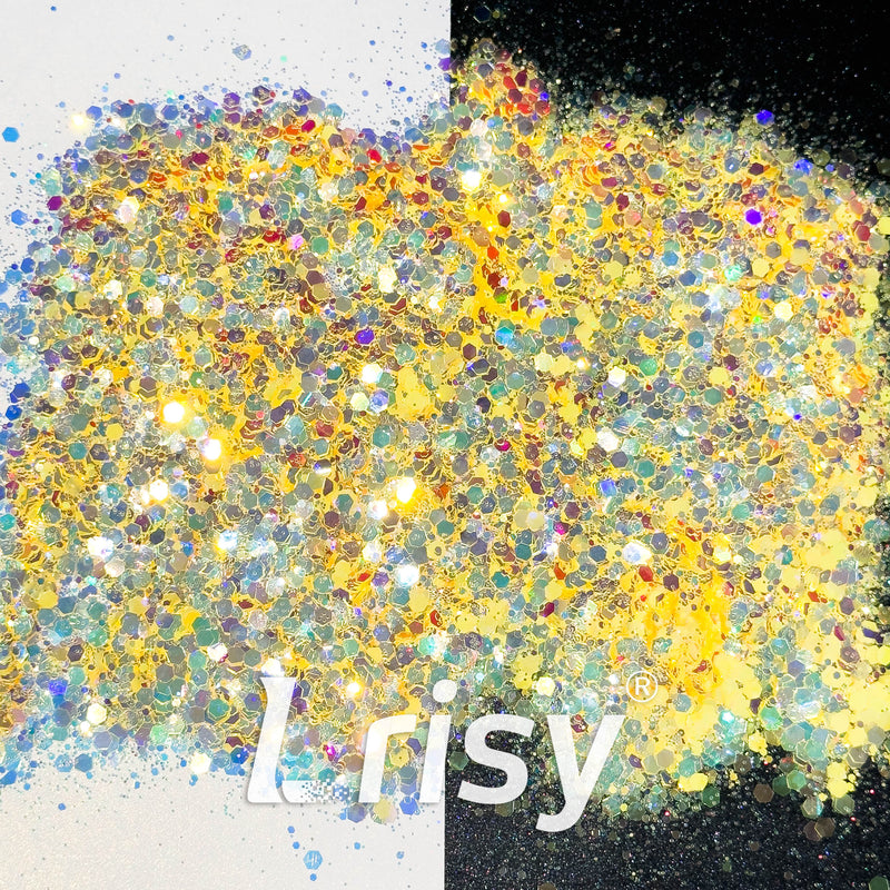 High Brightness Fluorescent Iridescent Yellow Chunky Mixed Glitter HA204