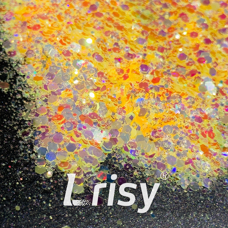 High Brightness Fluorescent Iridescent Yellow Chunky Mixed Glitter HA204