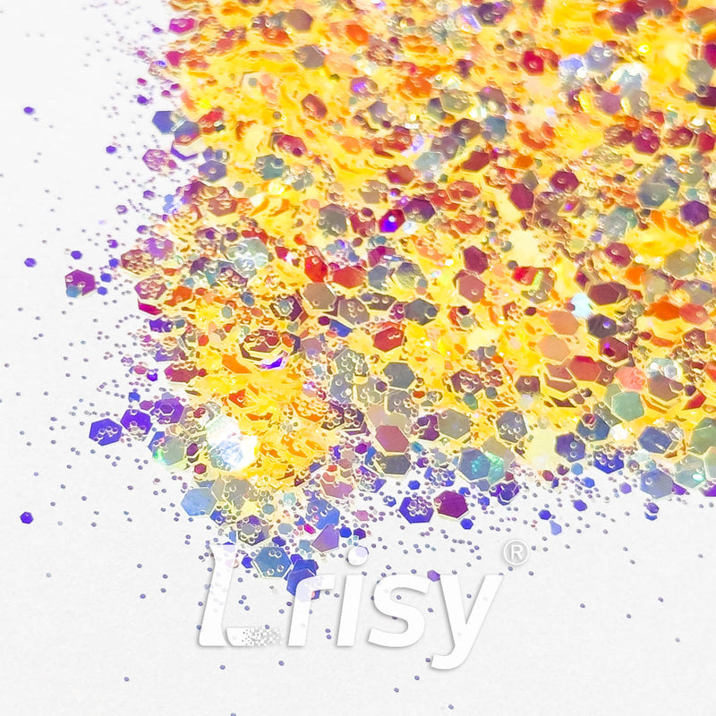 High Brightness Fluorescent Iridescent Yellow Chunky Mixed Glitter HA204
