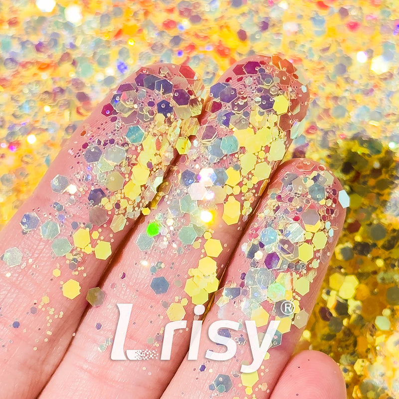High Brightness Fluorescent Iridescent Yellow Chunky Mixed Glitter HA204