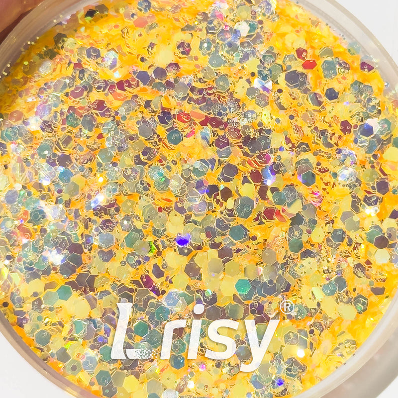 High Brightness Fluorescent Iridescent Yellow Chunky Mixed Glitter HA204