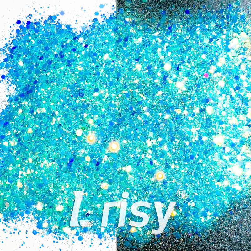 High Brightness Fluorescent Iridescent Blue Chunky Mixed Glitter HA205