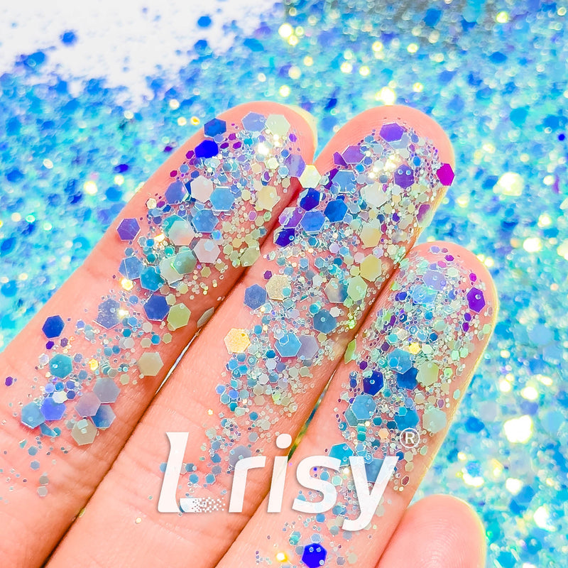 High Brightness Fluorescent Iridescent Blue Chunky Mixed Glitter HA205
