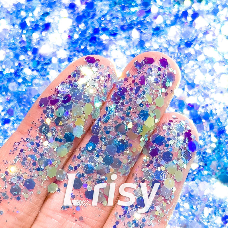 High Brightness Fluorescent Iridescent Blue Chunky Mixed Glitter HA209