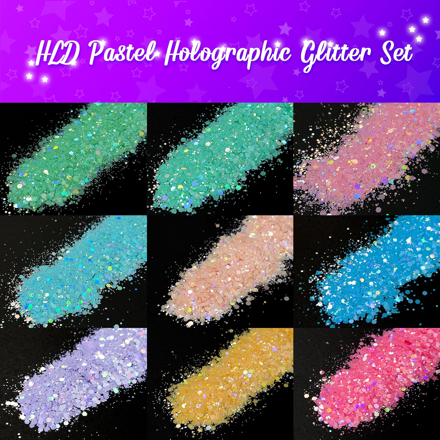 HLD Pastel Holographic Glitter Set 9 Colors