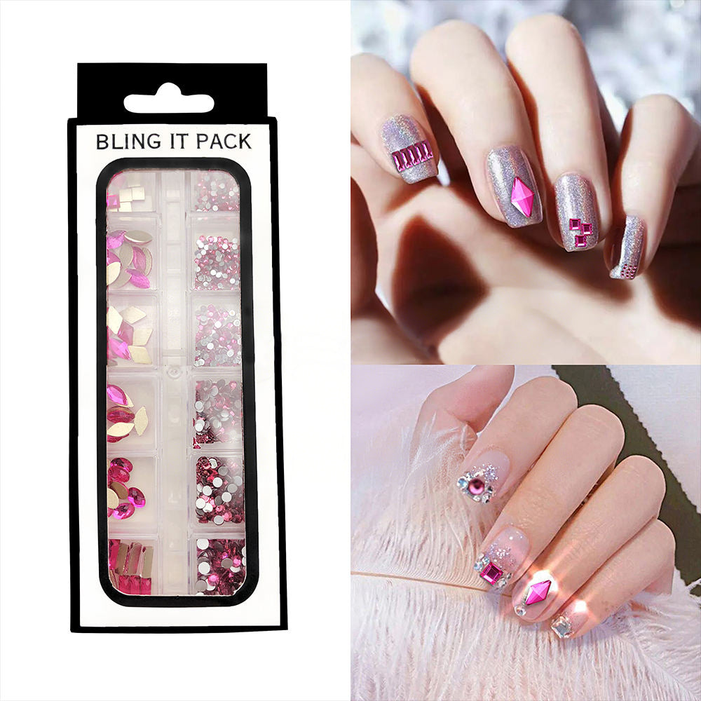 12-Grid Best Seller Glass Nail Rhinestone Kit | Multi-Shape Flatback Glass Diamonds
