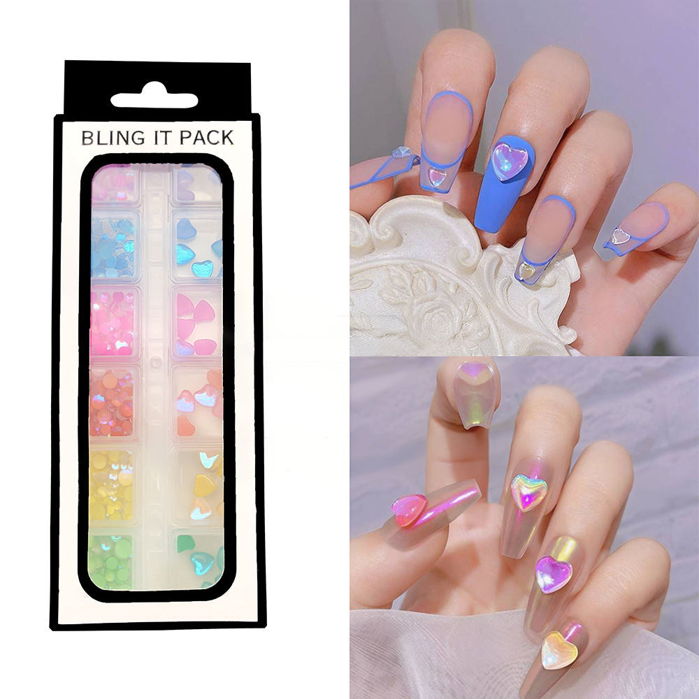 12-Grid Best Seller Glass Nail Rhinestone Kit | Multi-Shape Flatback Glass Diamonds