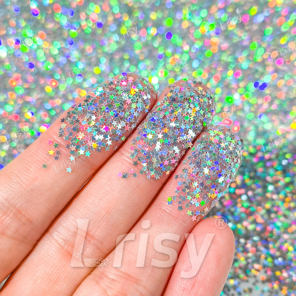 1mm Star Shaped Holographic Silver Chunky Glitter LB0100