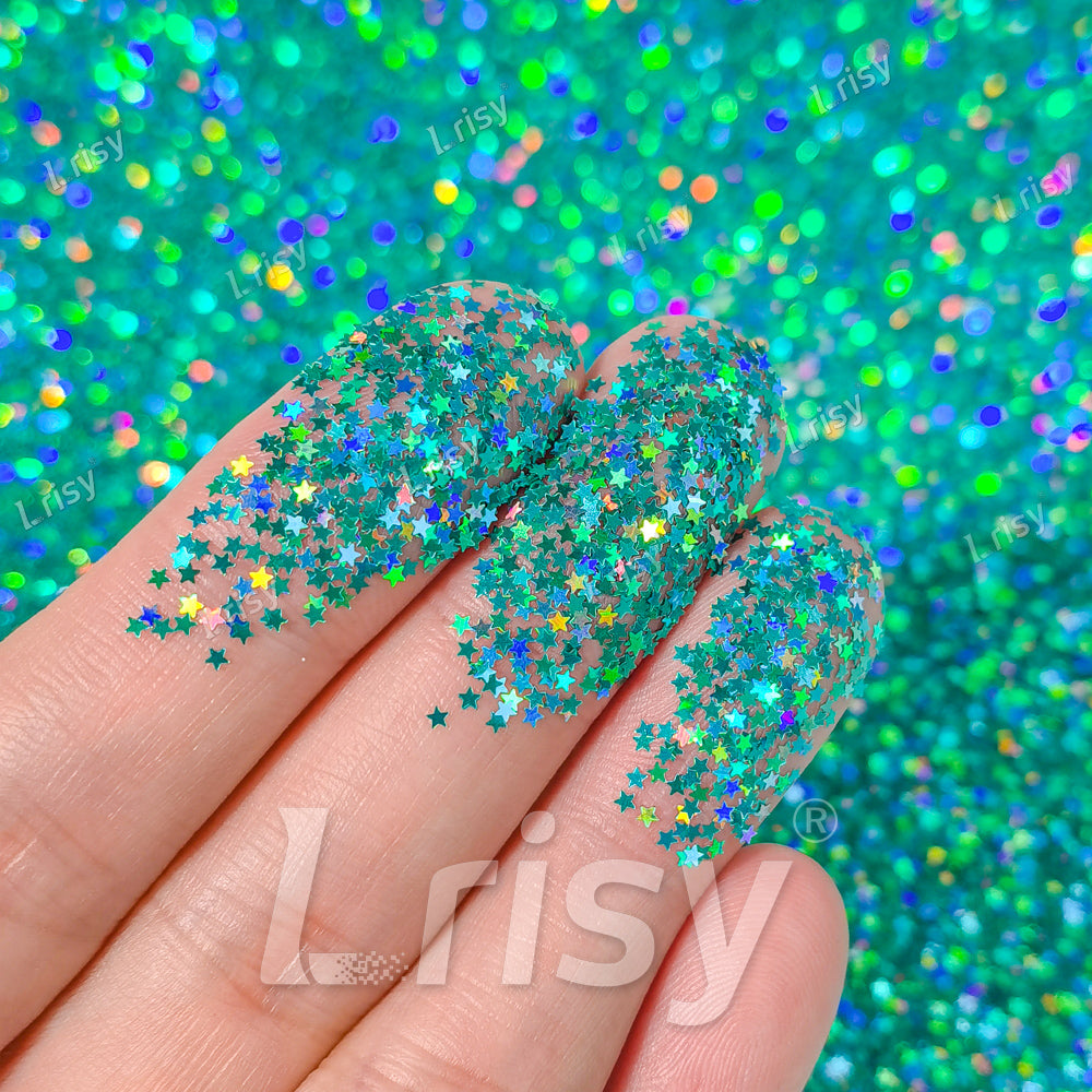 1mm Star Shaped Holographic Lake Green Chunky Glitter LB0702